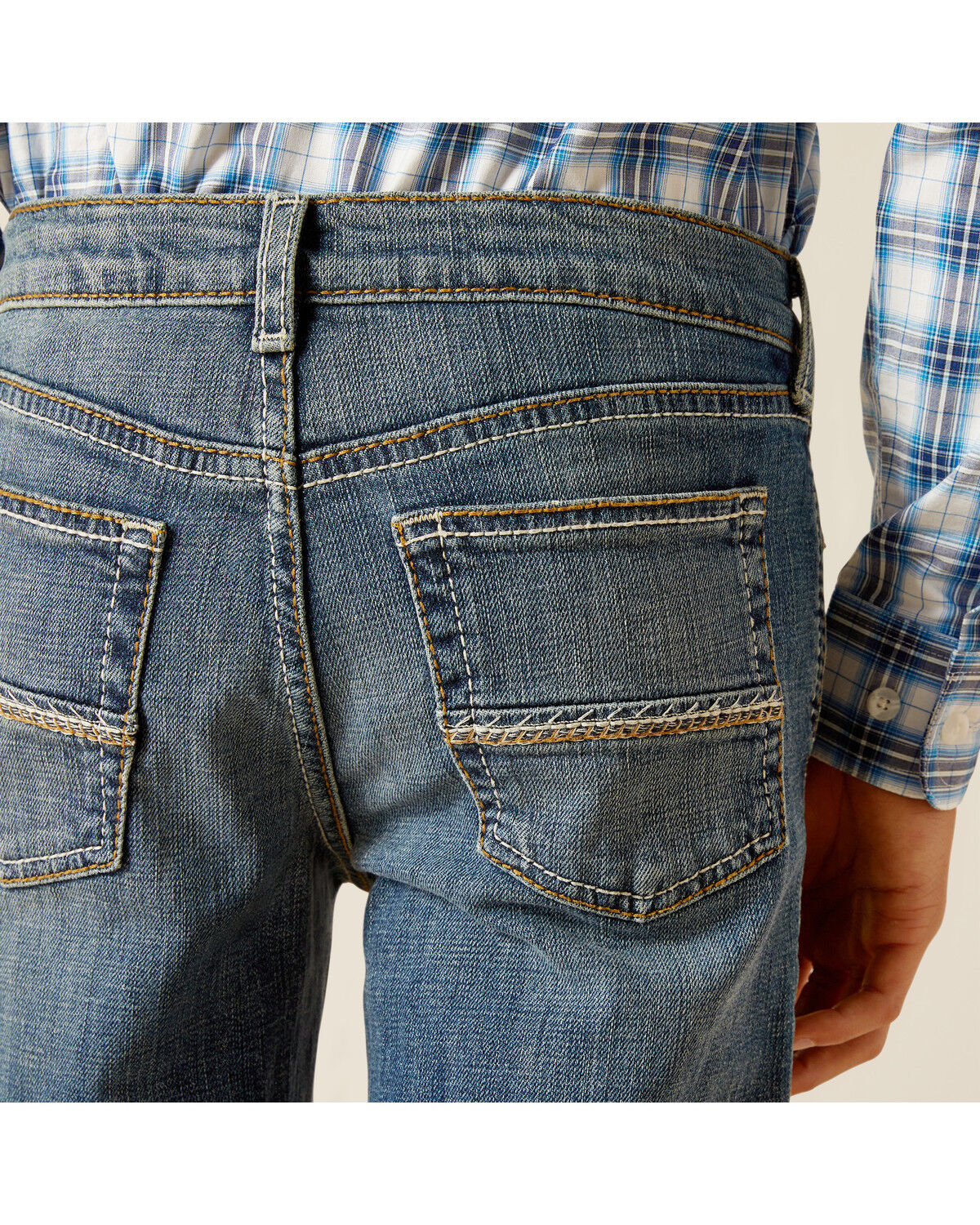 Image #5 - Ariat Boys' B4 Relaxed Bootcut Stretch Denim Jeans, Blue, hi-res