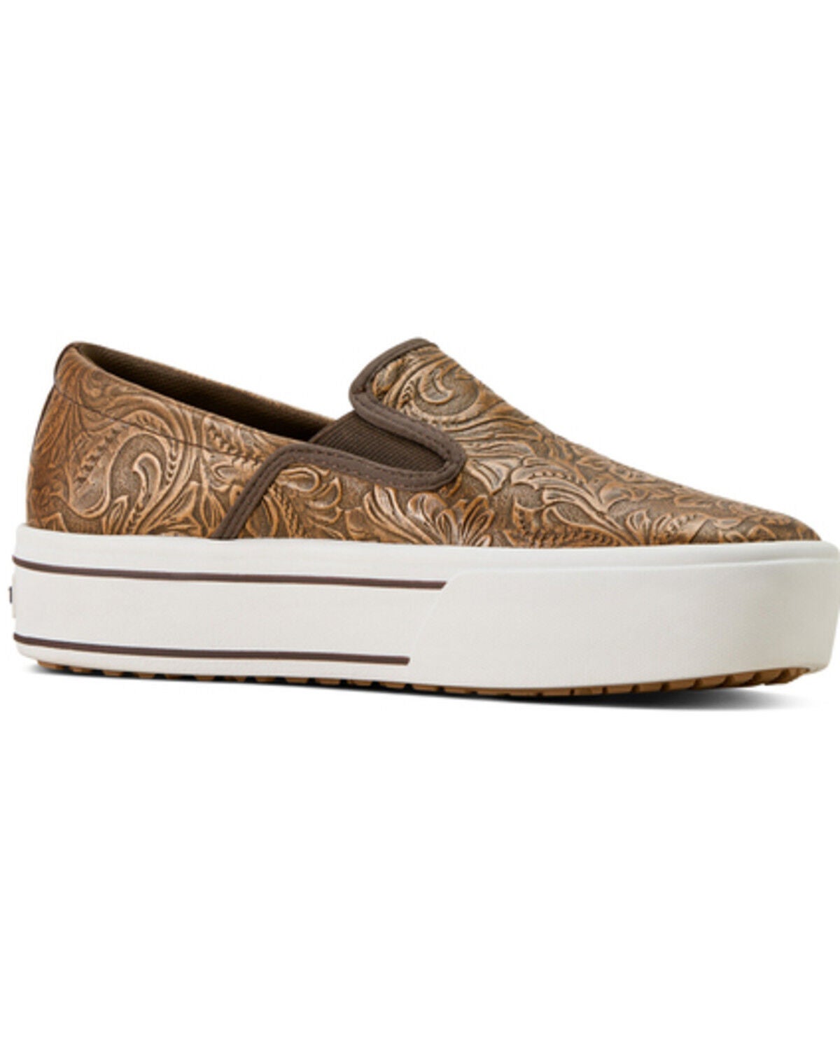 Ariat Women's Skylar Floral Embossed Slip-On Casual Shoes - Round Toe, Brown, hi-res