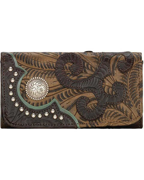 American West Women's Hand Tooled Tri-Fold Wallet, , hi-res