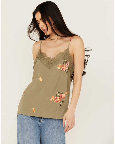 Wild Moss Women's Embroidered Cami, Sage, hi-res