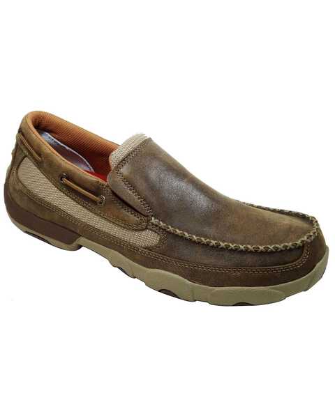 Twisted X Driving Slip-On Moccasin Shoes - Moc Toe, Brown, hi-res