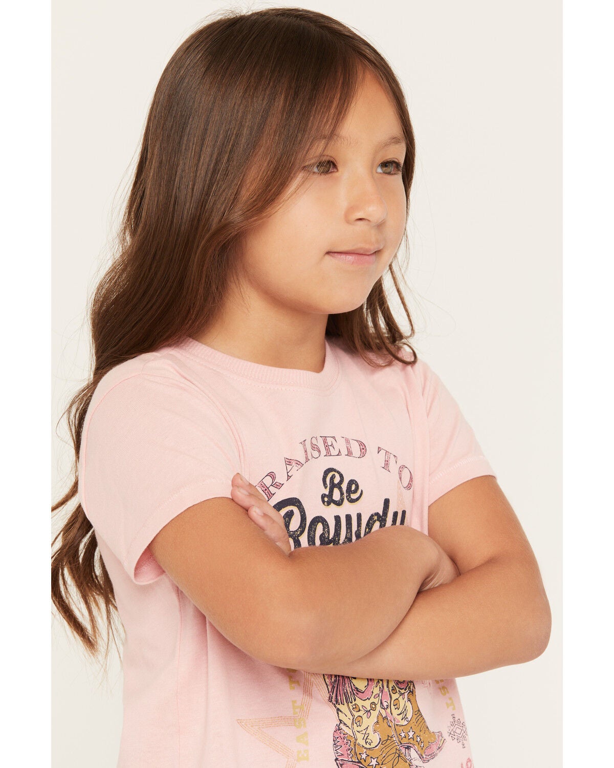 Image #2 - Shyanne Girls' Raised To Be Rowdy Short Sleeve Fringe Graphic Tee, Light Pink, hi-res
