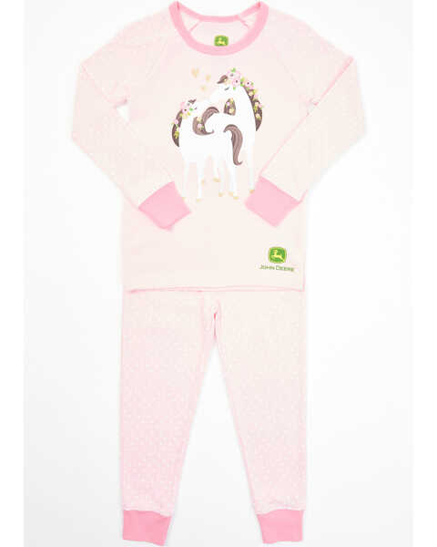 John Deere Toddler Girls' Pink Polka Dot & White Horses Pajamas Set, Pink, hi-res