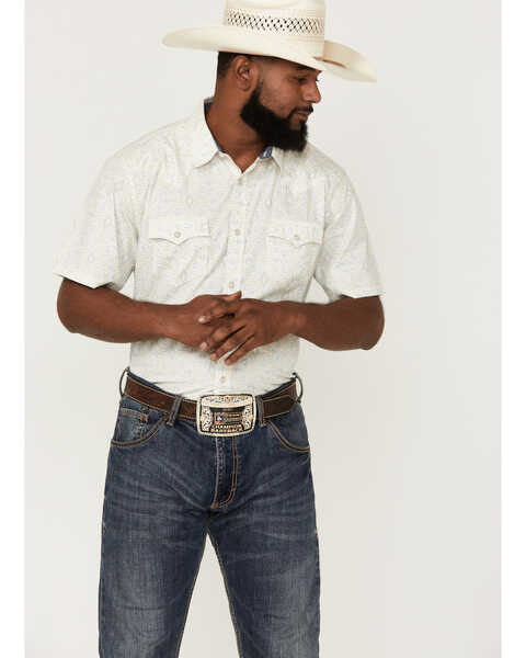 Cody James Men's Wanderer Southwestern Print Short Sleeve Snap Western Shirt , Cream, hi-res