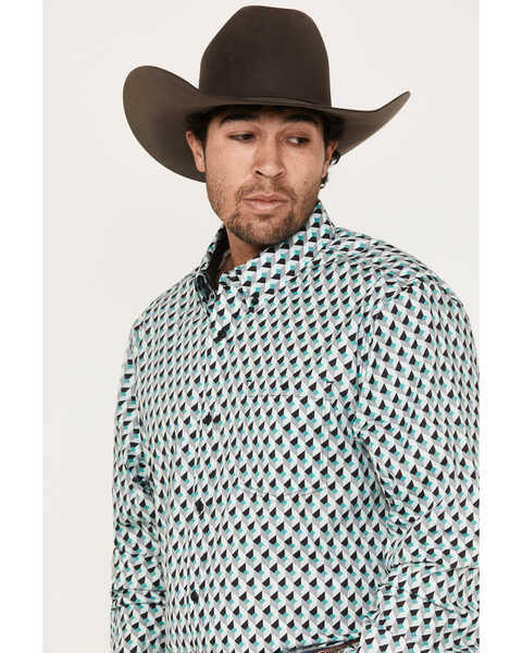 Image #2 - RANK 45® Men's Rampage Geo Long Sleeve Button-Down Western Shirt, Green, hi-res