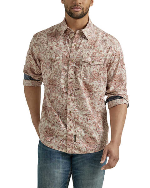 Wrangler Retro Men's Paisley Print Long Sleeve Snap Western Shirt - Tall, Brick Red, hi-res