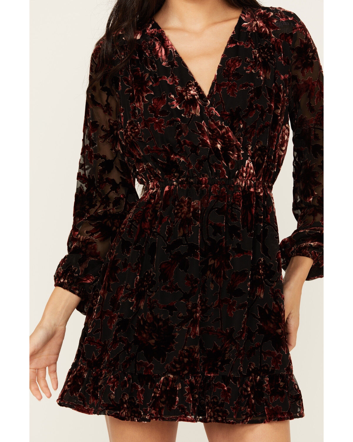 Image #3 - Shyanne Women's Burnout Velvet Peasant Mini Dress, Black, hi-res