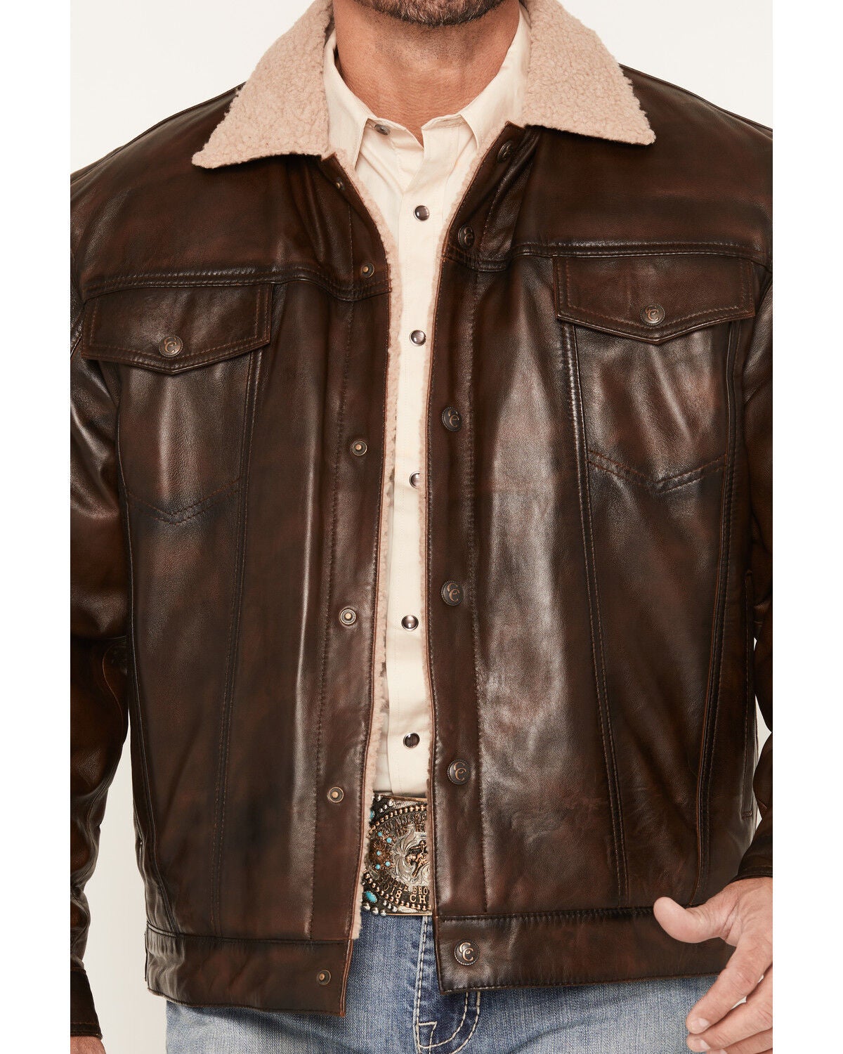 Image #3 - Cripple Creek Men's Sherpa Lined Concealed Carry Trucker Jacket, Brown, hi-res