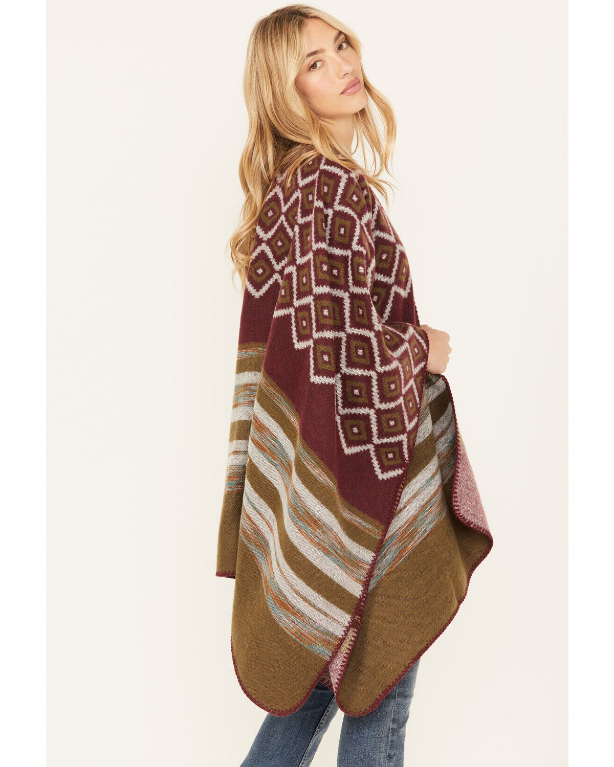 Image #2 - Shyanne Women's Melange Yarn Cozy Shawl, Maroon, hi-res