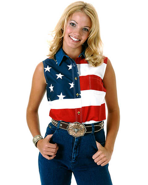Roper Women's Sleeveless American Flag Shirt, Patriotic, hi-res