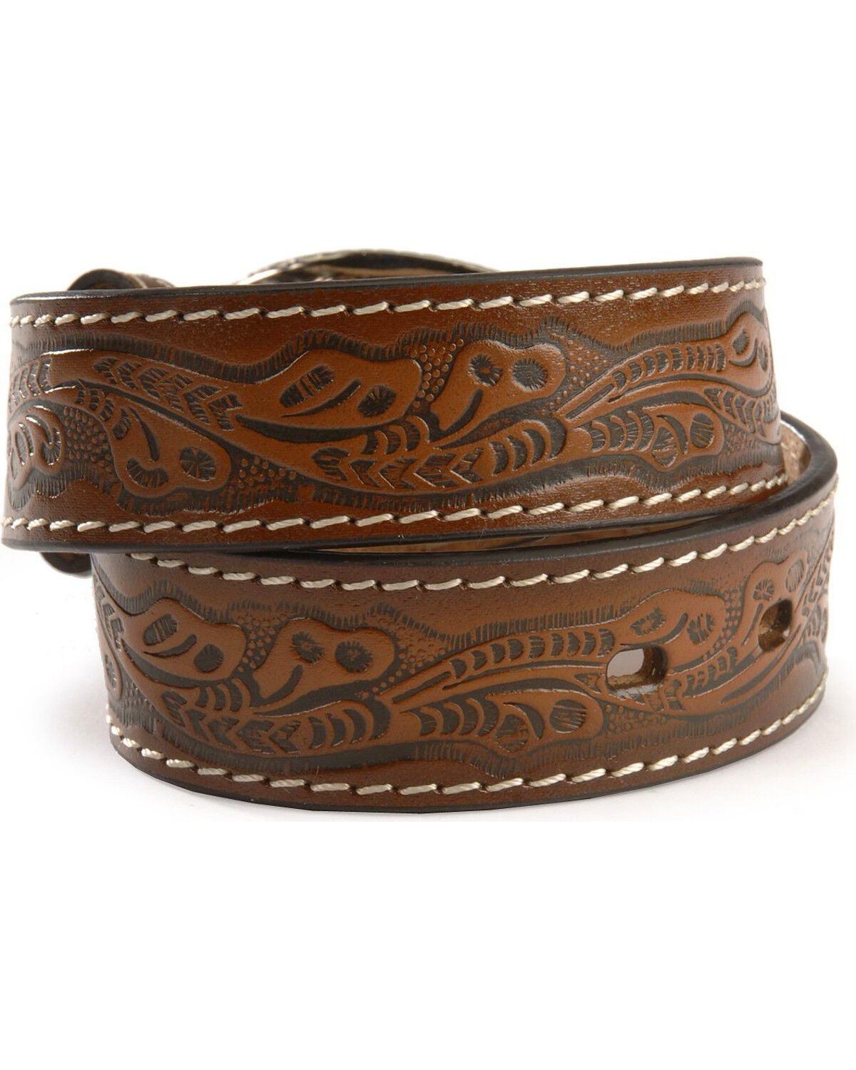Image #2 - Nocona Boys' Floral Leather Belt, Brown, hi-res
