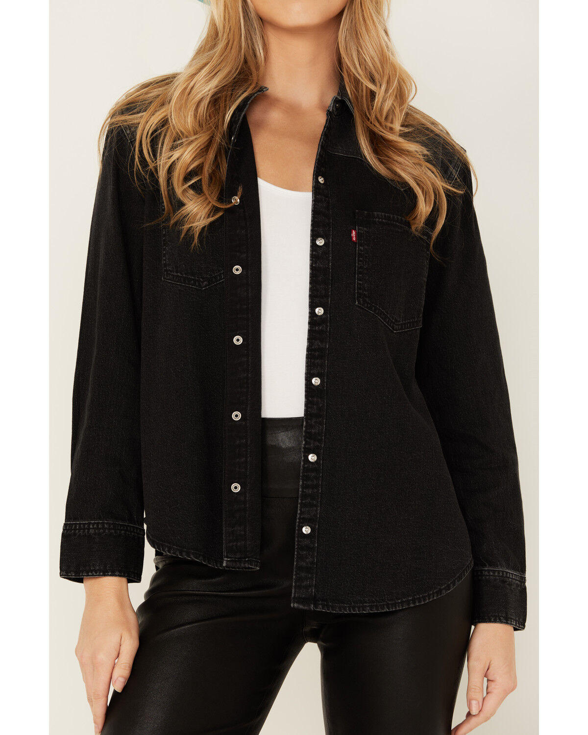 Image #3 - Levi's Women's Teodora Western Denim Studded Shirt, Black, hi-res