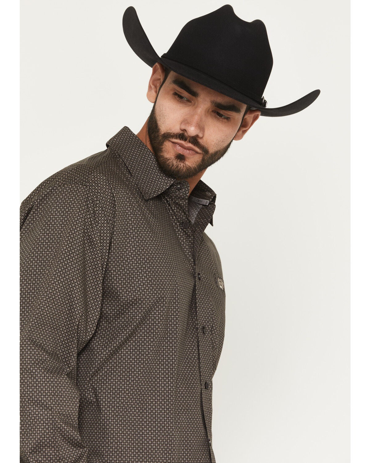 Image #2 - Cinch Men's Micro Geo Print Long Sleeve Button-Down Stretch Western Shirt, Brown, hi-res