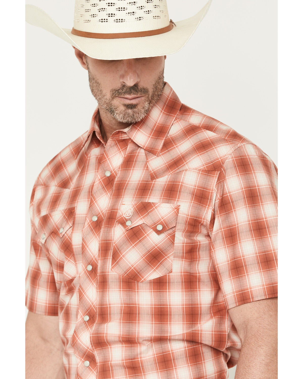 Image #2 - Wrangler Retro Men's Plaid Print Short Sleeve Snap Western Shirt, Orange, hi-res