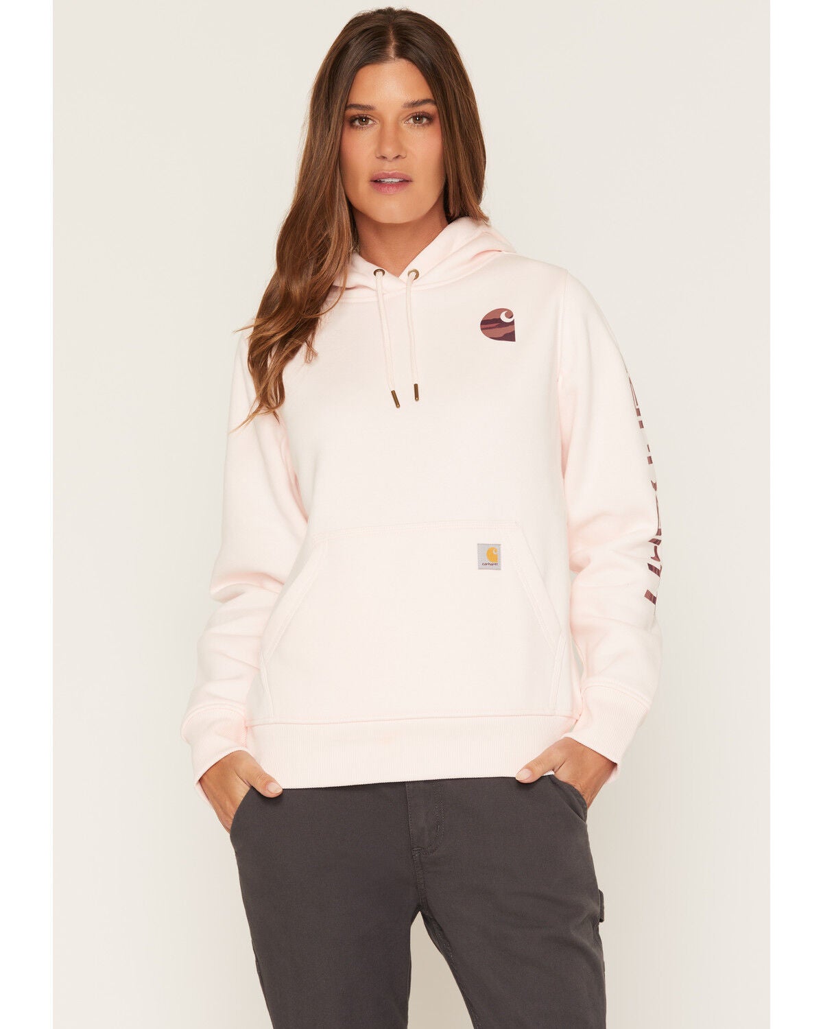 Image #1 - Carhartt Women's Iconic Clarksburg Logo Sweatshirt, Rose, hi-res