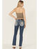 Image #1 - Miss Me Women's Medium Wash Mid Rise Embroidered Bootcut Stretch Denim Jeans, Medium Wash, hi-res