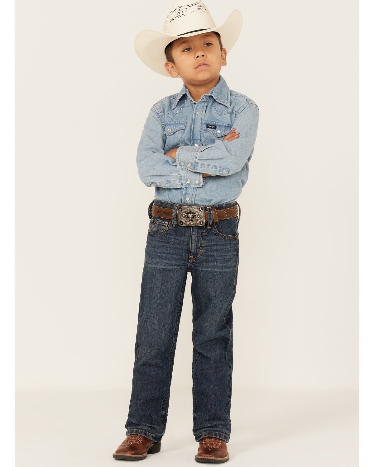 Cody James Boys' Saguaro Dark Wash Mid Rise Stretch Slim Bootcut Jeans, Blue, hi-res