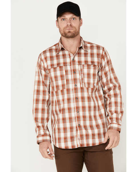 Image #1 - Dickies Men's Temp IQ Plaid Long Sleeve Western Snap Work Shirt, Brown, hi-res