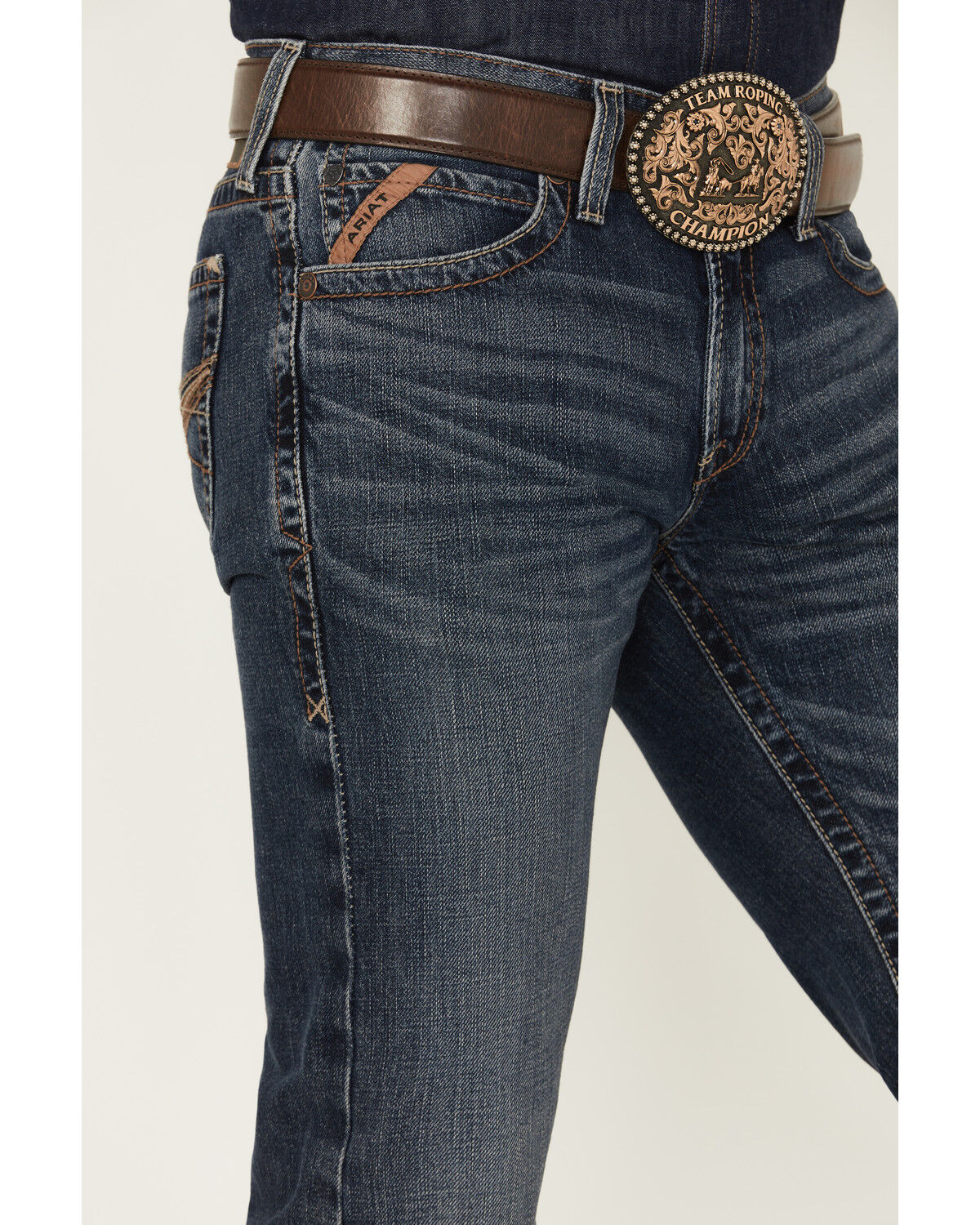 Image #2 - Ariat Men's M7 Keystone Handley Medium Wash Slim Straight Rigid Denim Jeans, Medium Wash, hi-res