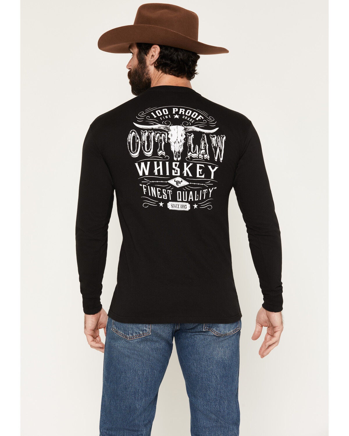 Cowboy Hardware Men's Outlaw Whiskey Long Sleeve Graphic T-Shirt, Black, hi-res
