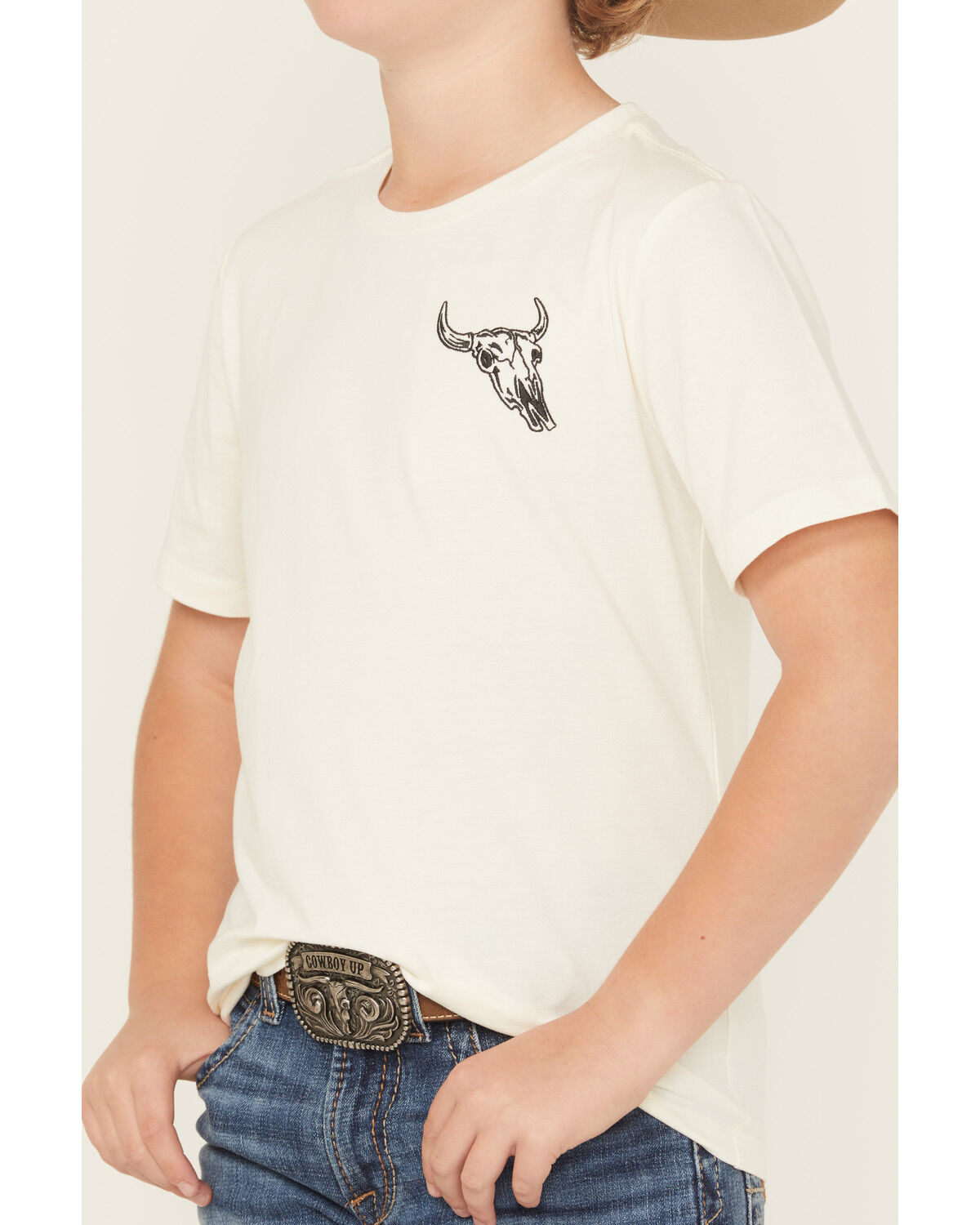 Image #3 - Sable Sky Boys' Cow Skull Short Sleeve Graphic T-Shirt, Tan, hi-res