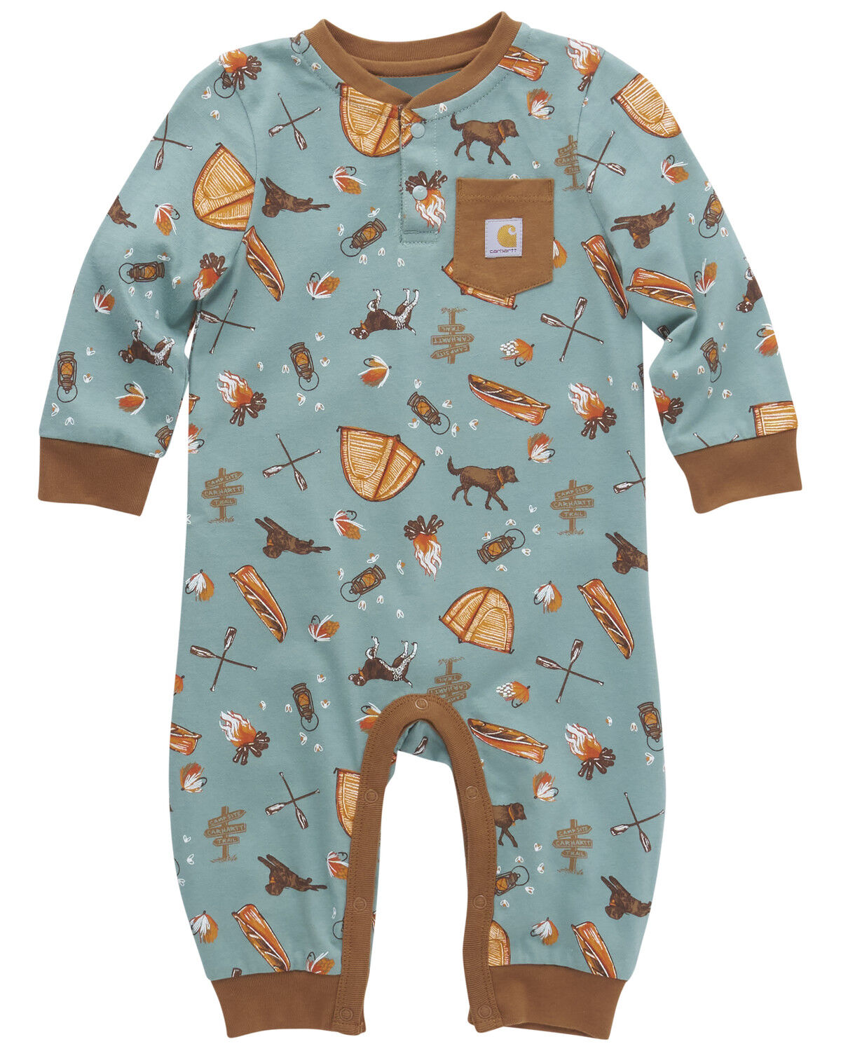 Image #1 - Carhartt Infant Boys' Camping Print Long Sleeve Onesie, Teal, hi-res