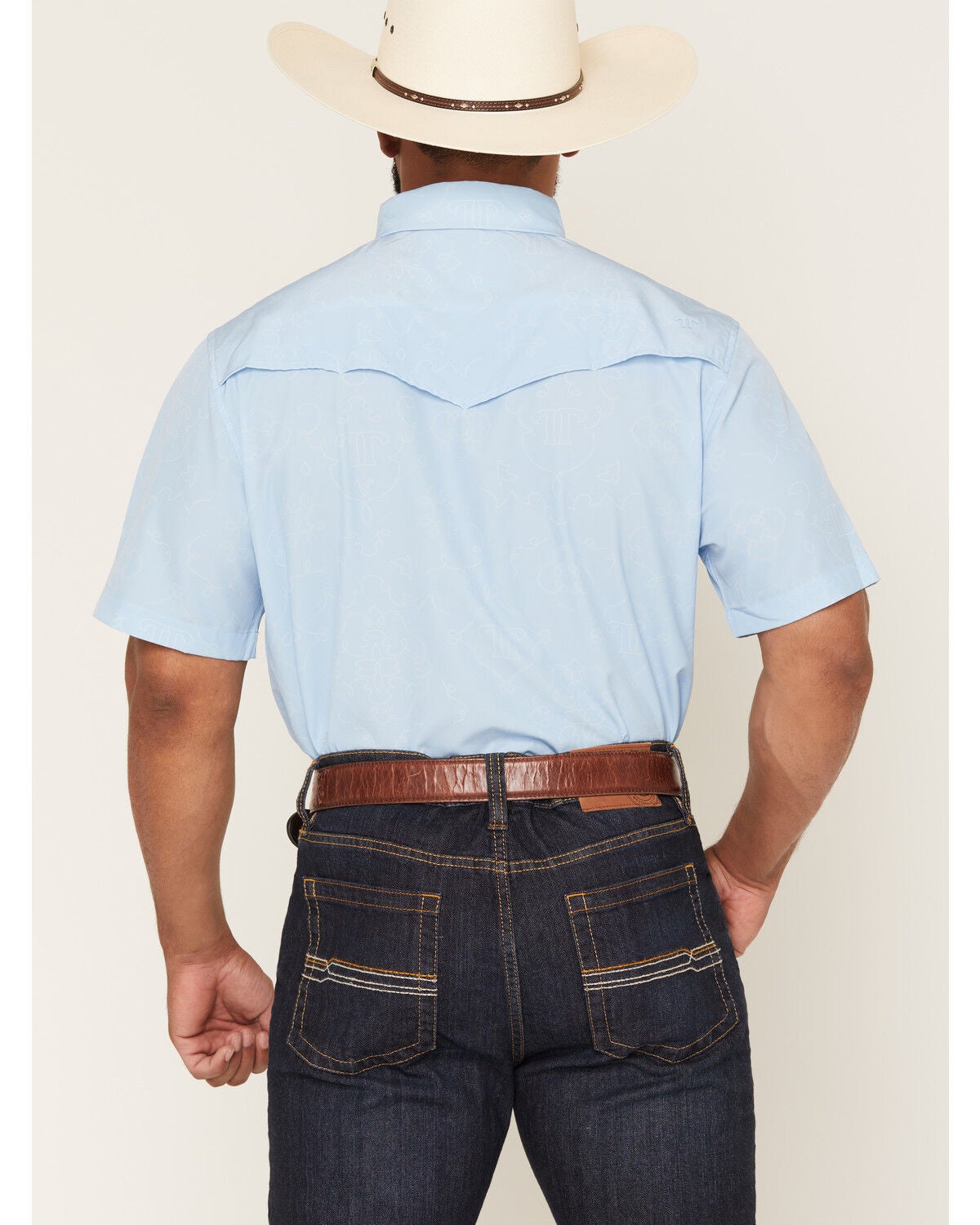 Image #4 - Ferrell Men's Tek Carson Boot Stitch Short Sleeve Snap Performance Western Shirt, Blue, hi-res