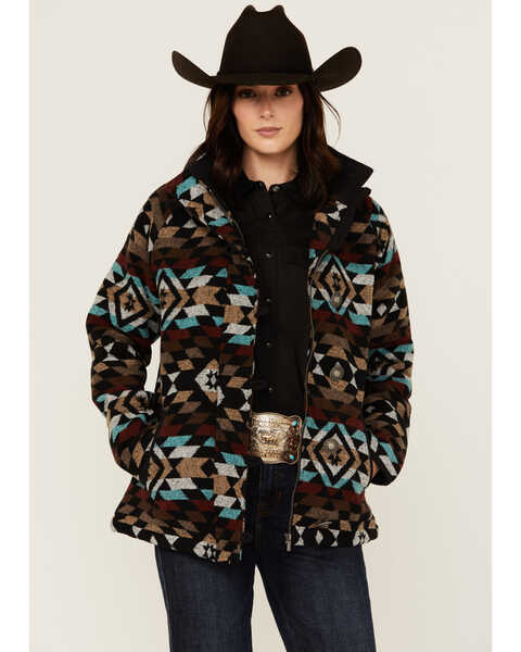 Cruel Girl Women's Southwestern Print Tweed Jacket , Black, hi-res