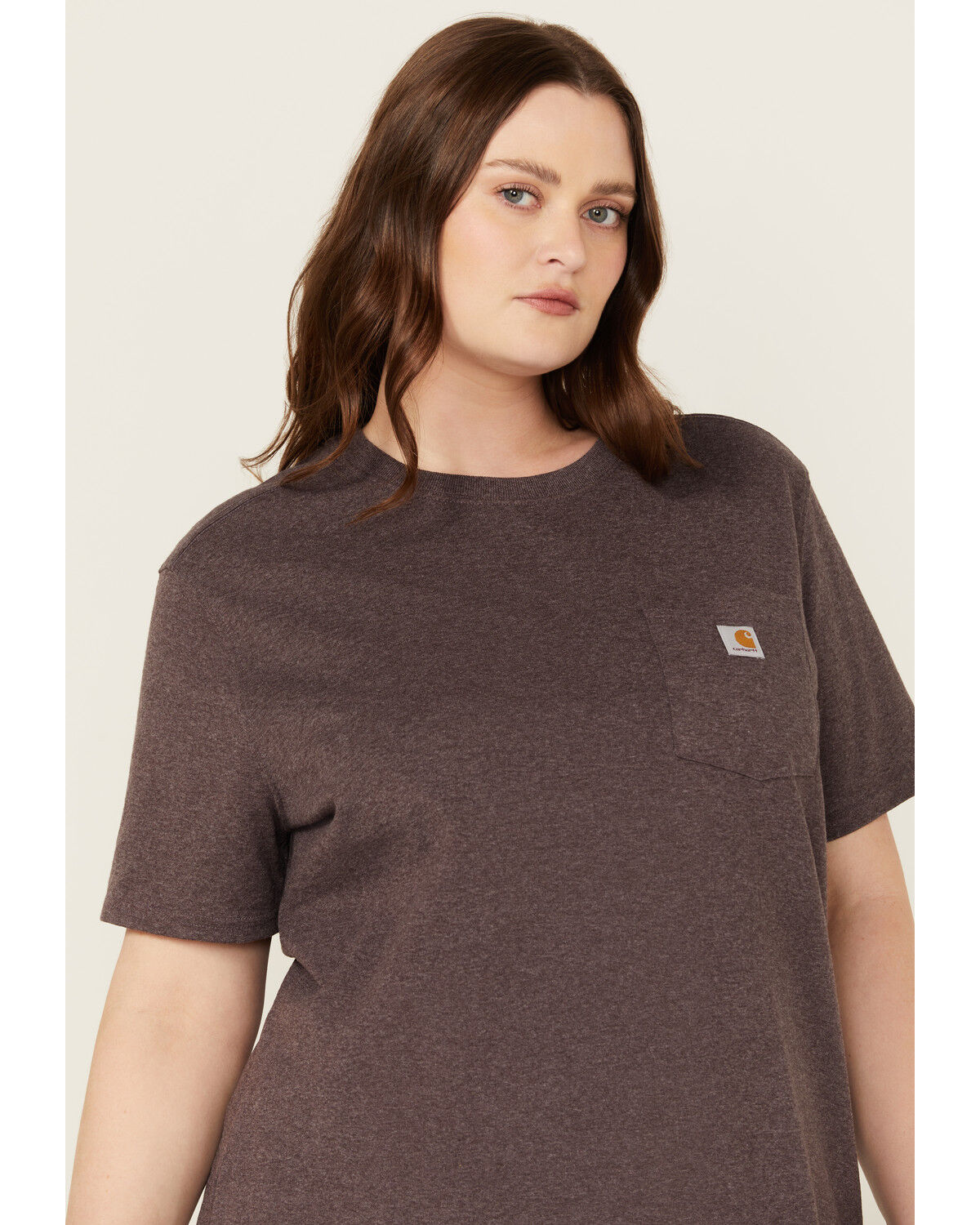 Image #2 - Carhartt Women's Heavyweight Pocket Short Sleeve Work Tee - Plus, Purple, hi-res