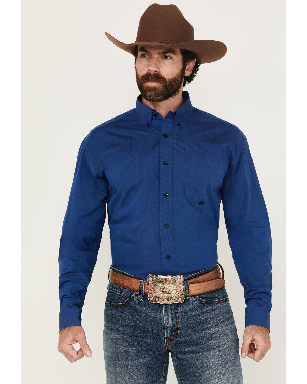 Image #1 - Roper Men's Amarillo Solid Long Sleeve Button-Down Western Shirt, Blue, hi-res