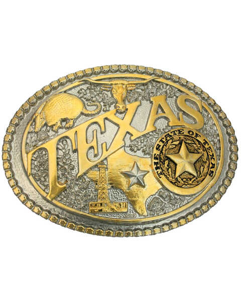 Montana Silversmiths Men's Two-Tone Texas State Heritage Attitude Belt Buckle, Gold, hi-res