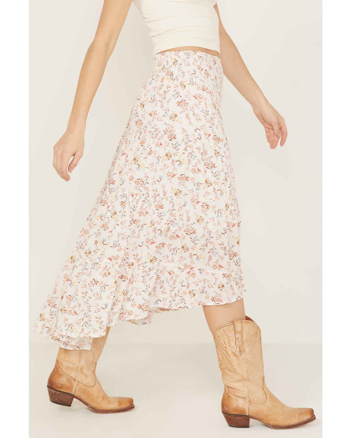 Image #4 - Wild Moss Women's Floral Print High-Low Midi Skirt, Ivory, hi-res