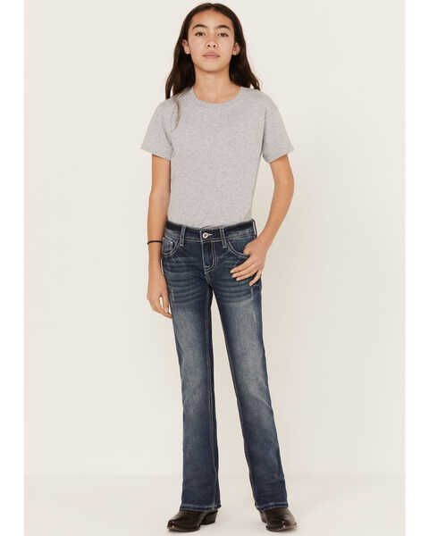 Grace in LA Girls' Medium Wash Horse Outline Bootcut Jeans, Blue, hi-res