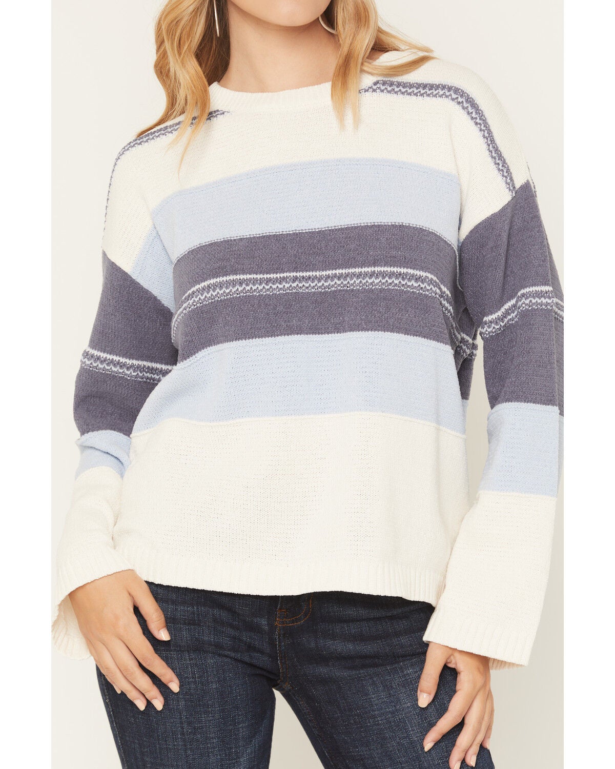 Image #3 - Originality Women's Textured Striped Sweater, Blue, hi-res
