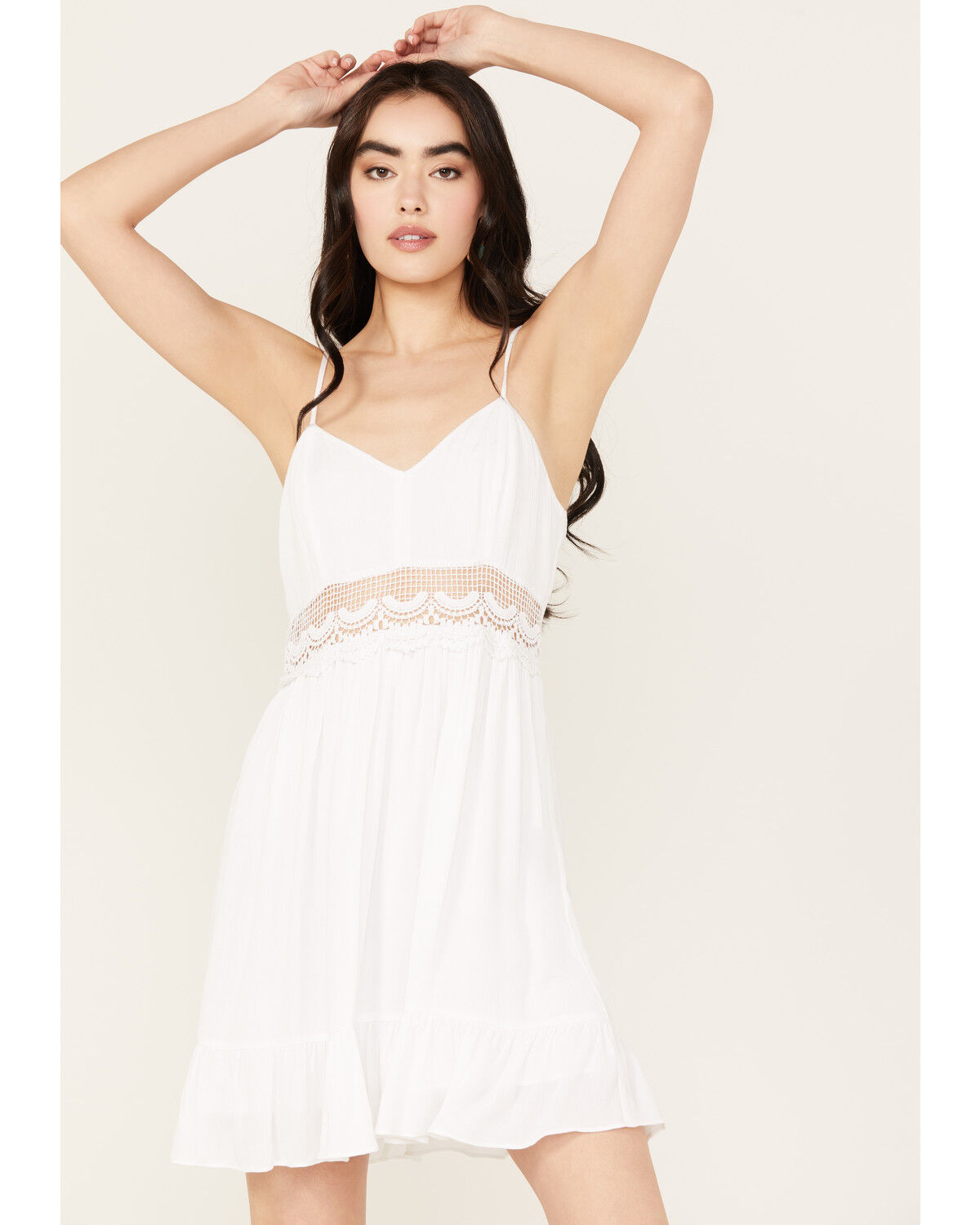 Image #1 - Jolt Women's Crochet Waist Mini Dress, White, hi-res