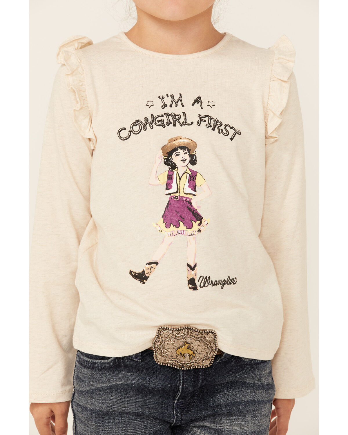 Image #2 - Wrangler Girls' Cowgirl First Long Sleeve T-Shirt, Oatmeal, hi-res