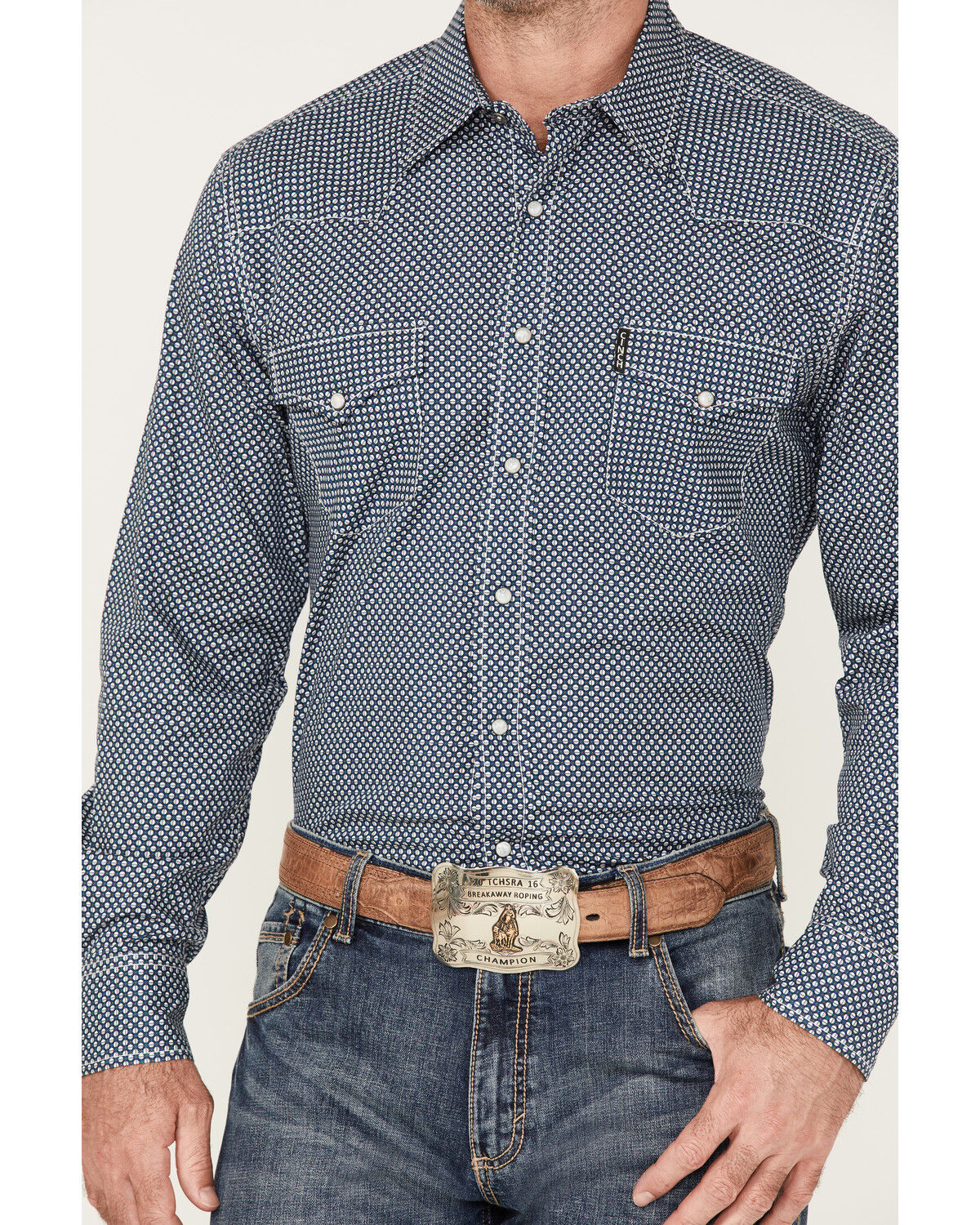 Image #3 - Cinch Men's Modern Fit Small Geo Print Snap Western Shirt, Blue, hi-res