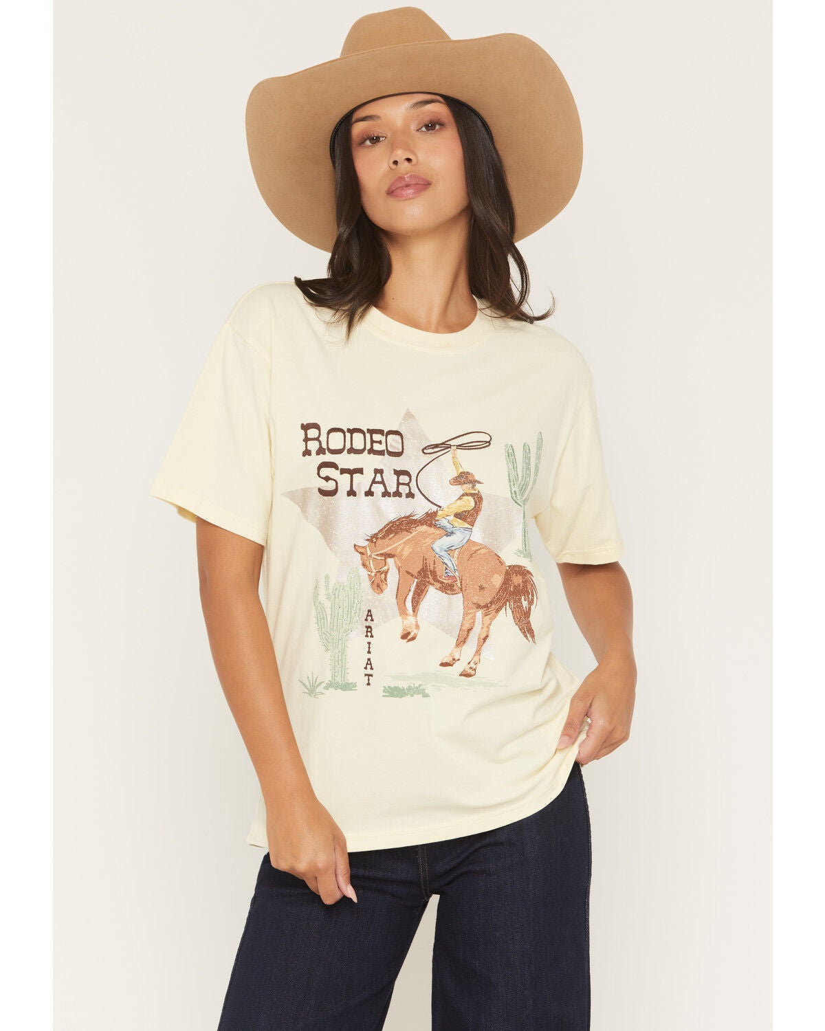 Ariat Women's Rodeo Star Short Sleeve Graphic Boyfriend Tee, Yellow, hi-res