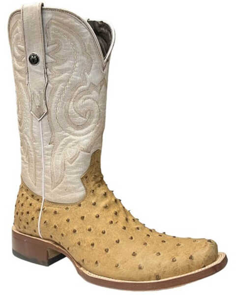 Tanner Mark Men's Ostrich Print Western Boots - Square Toe, Brown, hi-res
