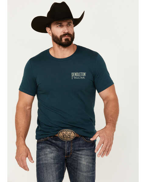 Image #1 - Pendleton Men's Original Western Logo Short Sleeve Graphic T-Shirt , Teal, hi-res