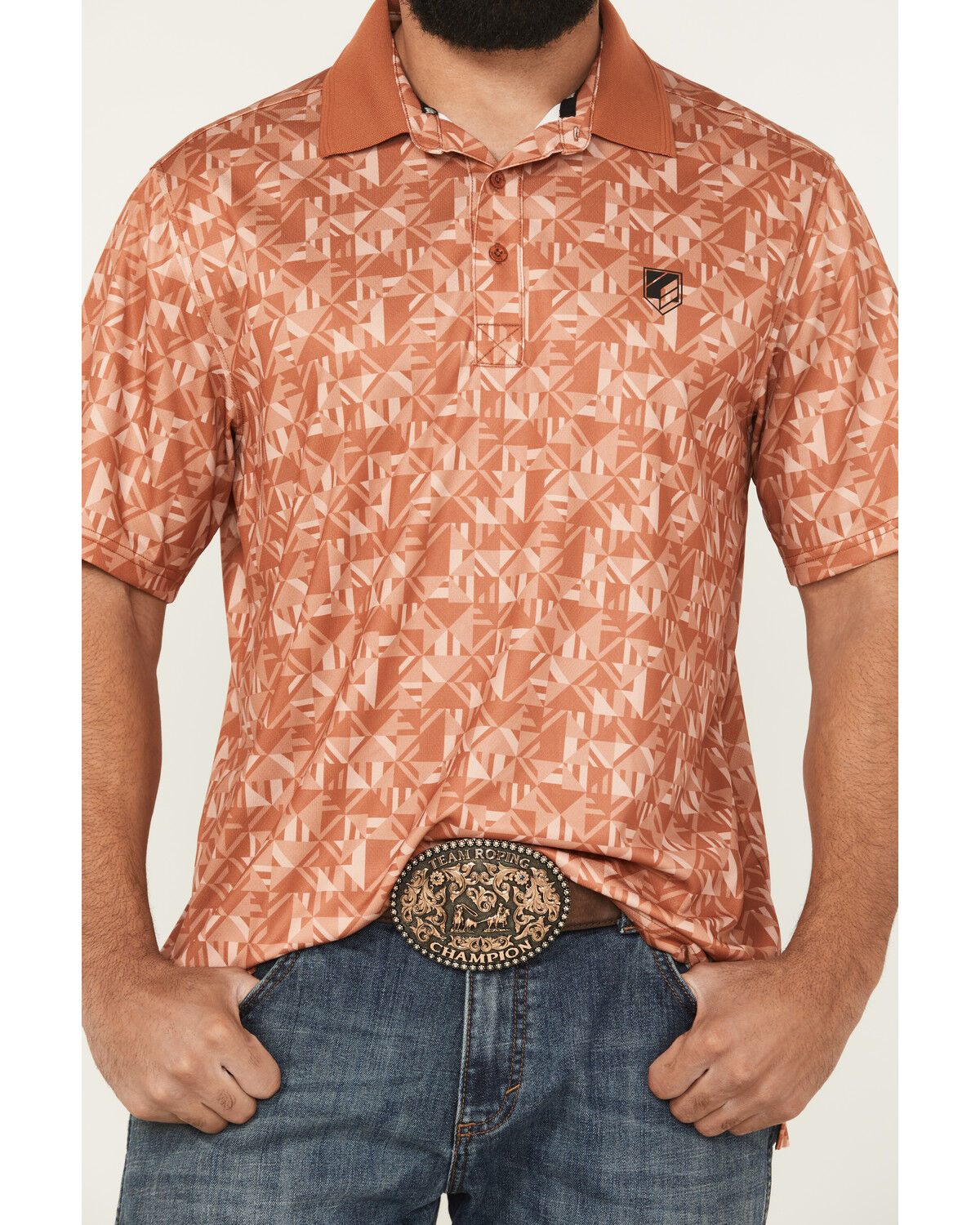 Image #3 - RANK 45® Men's Uptown Southwestern Print Short Sleeve Button-Down Polo Shirt, Rust Copper, hi-res