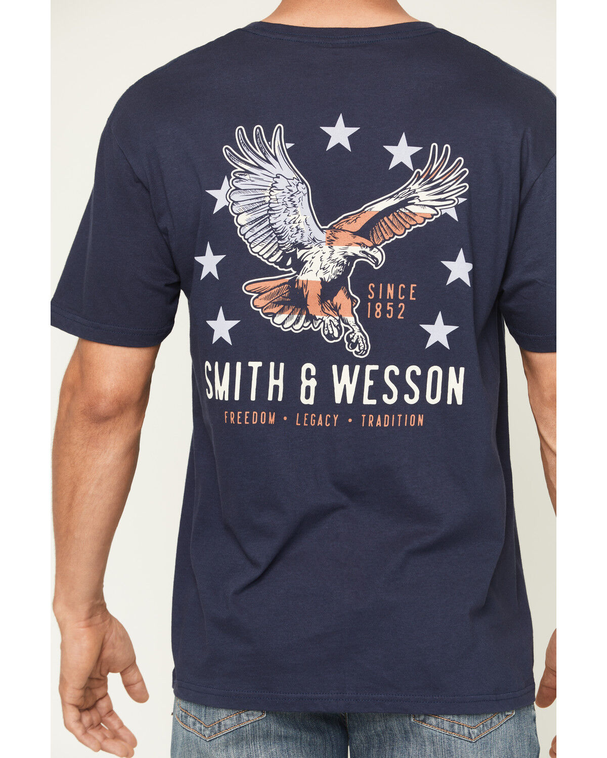 Image #2 - Smith & Wesson Men's Boot Barn Exclusive Eagle Short Sleeve Graphic T-Shirt, Navy, hi-res