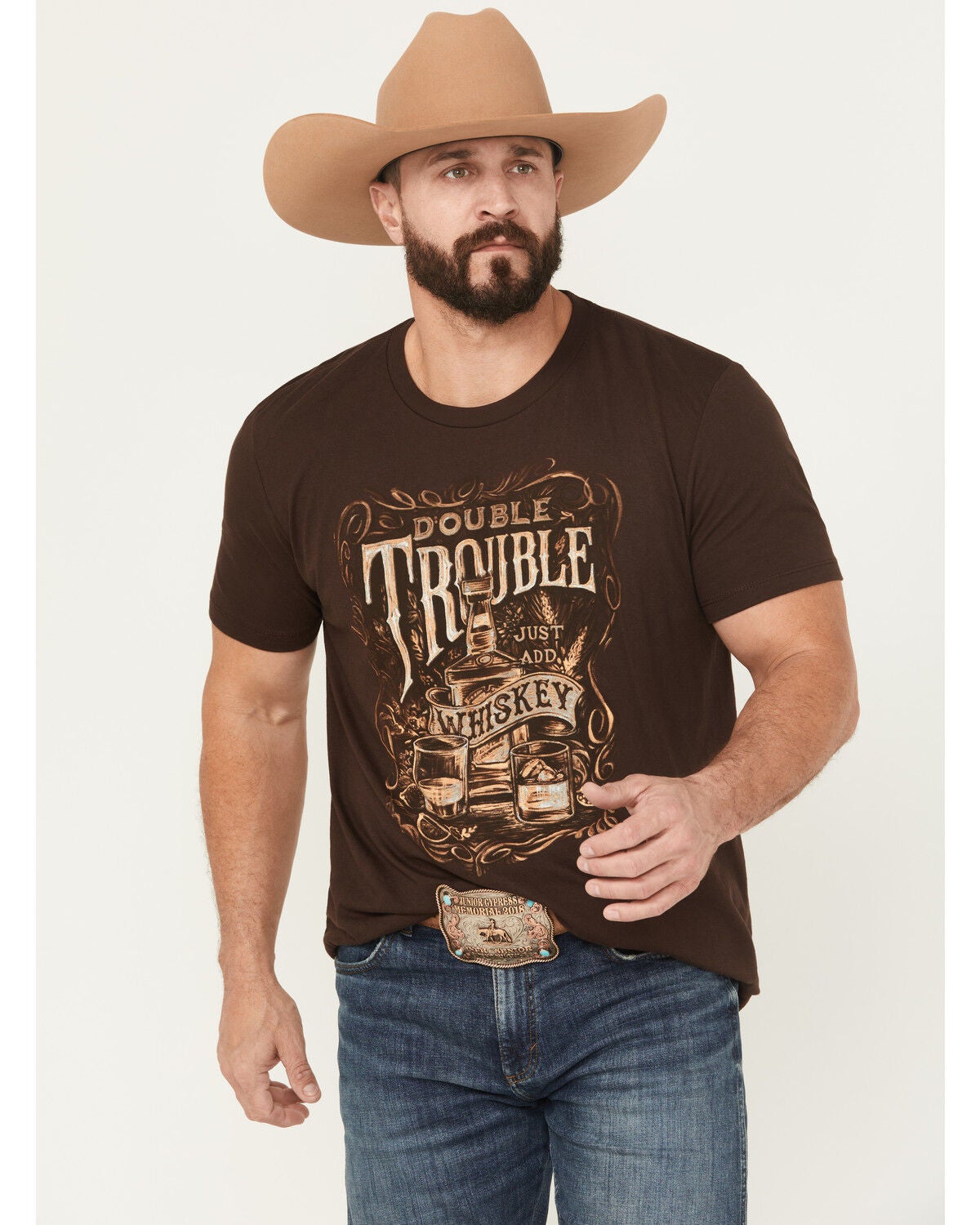 Cody James Men's Double Trouble Whiskey Short Sleeve Graphic T-Shirt, Dark Brown, hi-res