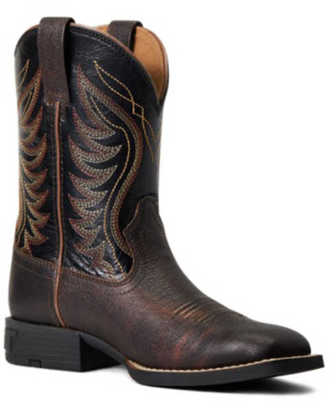 Ariat Boys' Amos Hand-Stained Western Boot - Broad Square Toe , Brown, hi-res