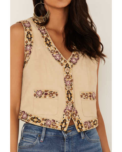 Image #4 - Idyllwind Women's Embroidered Floral Suede Vest, Tan, hi-res
