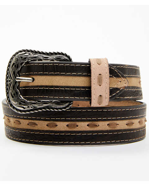 Image #1 - G-Bar-D Men's Overlay Roughout Striped Belt , Brown, hi-res