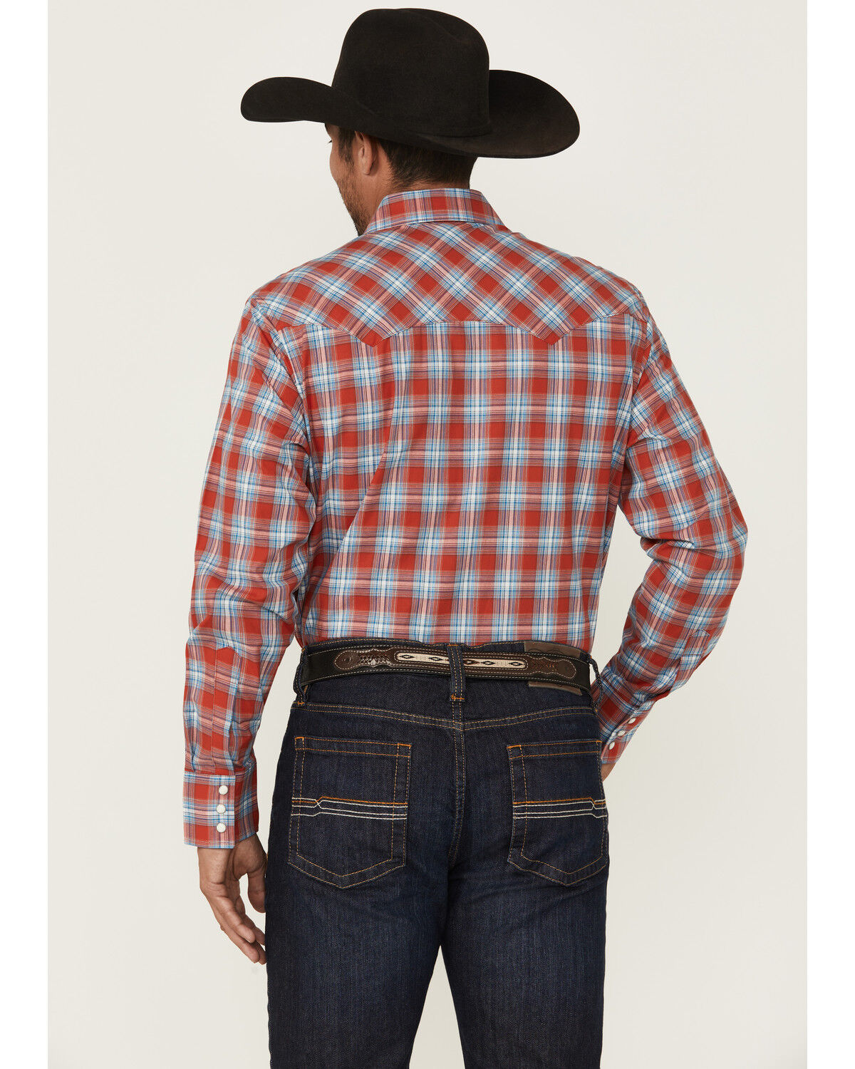 Image #4 - Wrangler Retro Men's Plaid Print Long Sleeve Snap Western Shirt - Tall, Red, hi-res