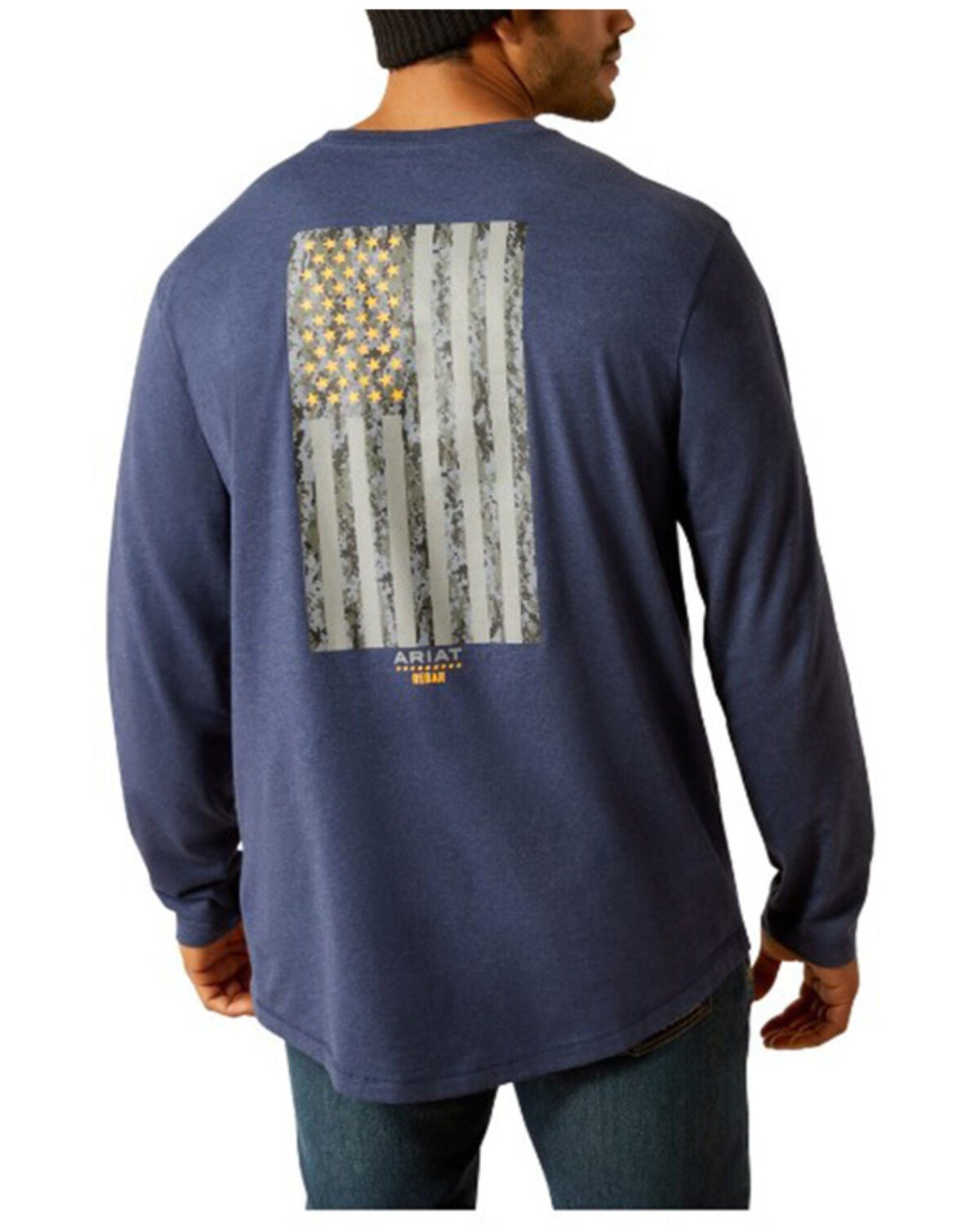 Ariat Men's Rebar Workman Reflective Flag Long Sleeve T-Shirt, Navy, hi-res