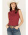 Image #2 - Ely Walker Women's Geo Print Sleeveless Pearl Snap Western Shirt, Red, hi-res