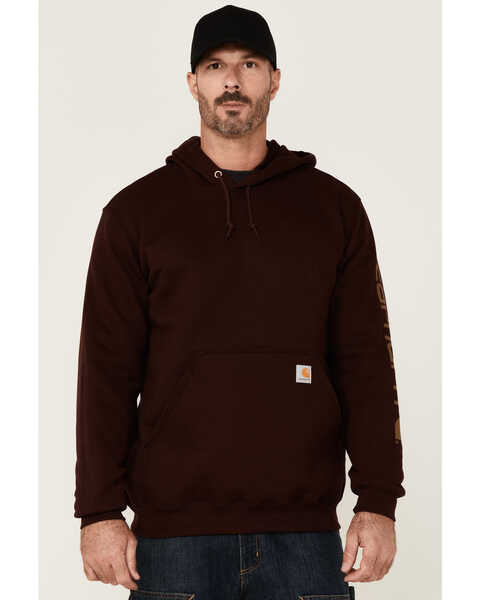 Image #1 - Carhartt Men's Loose Fit Midweight Logo Sleeve Graphic Hooded Sweatshirt, Wine, hi-res